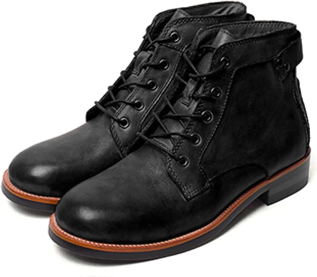 UOQAPRE Work Boots for Men Wedge Work Leather Boots With Side Zipper Men's Motorcycle Boots Adjustable Width System