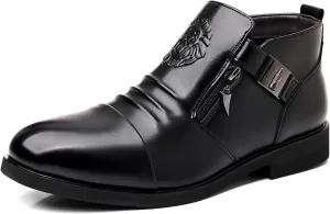 UOQAPRE Work Boots for Men Wedge Work Leather Boots With Side Zipper Men's Motorcycle Boots Adjustable Width System