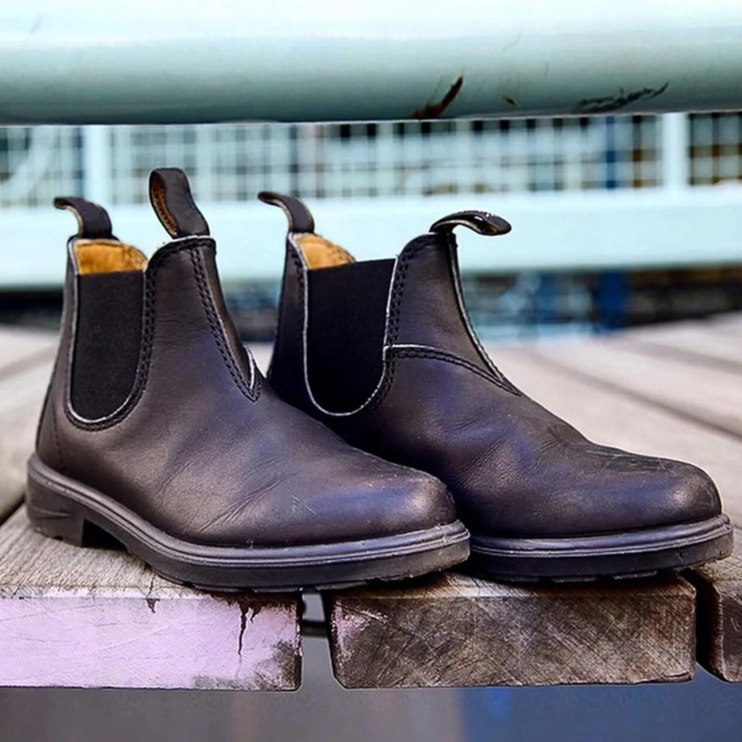 UOQAPRE Work Boots for Men Wedge Work Leather Boots With Side Zipper Men's Motorcycle Boots Adjustable Width System