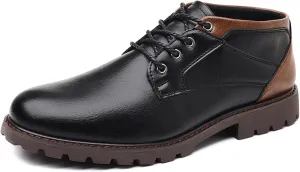 UOQAPRE Work Boots for Men Wedge Work Leather Boots With Side Zipper Men's Motorcycle Boots Adjustable Width System