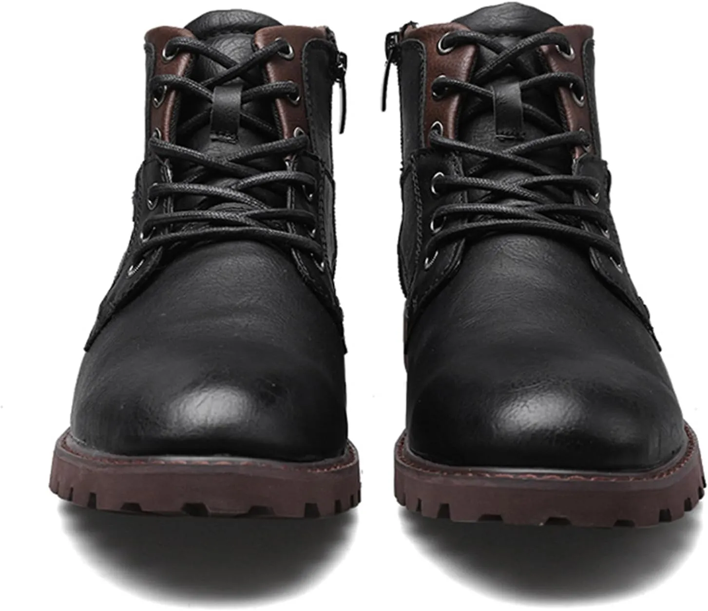 UOQAPRE Work Boots for Men Wedge Work Leather Boots With Side Zipper Men's Motorcycle Boots Adjustable Width System