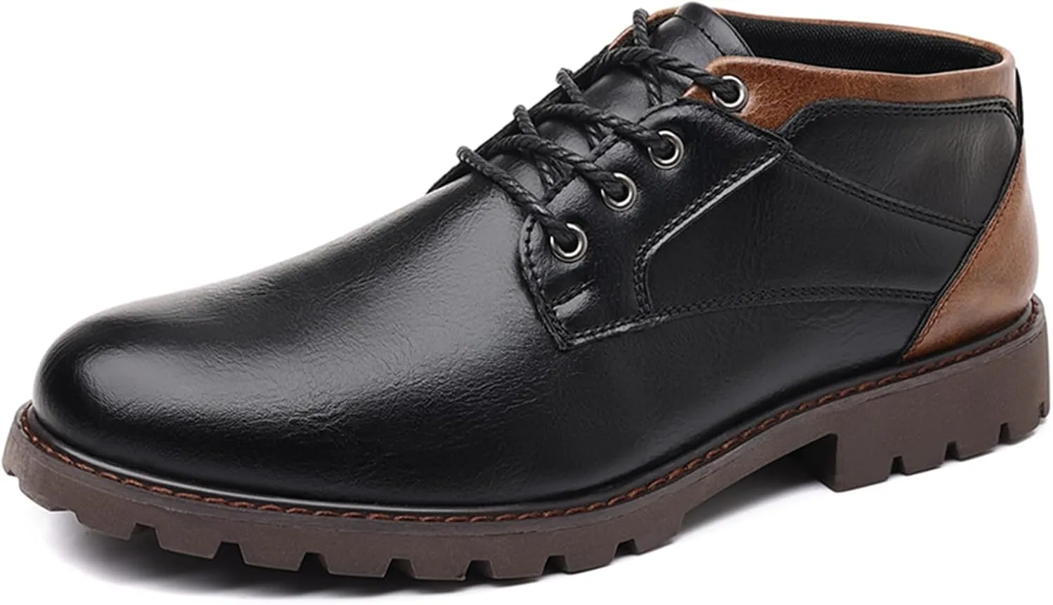 UOQAPRE Work Boots for Men Wedge Work Leather Boots With Side Zipper Men's Motorcycle Boots Adjustable Width System