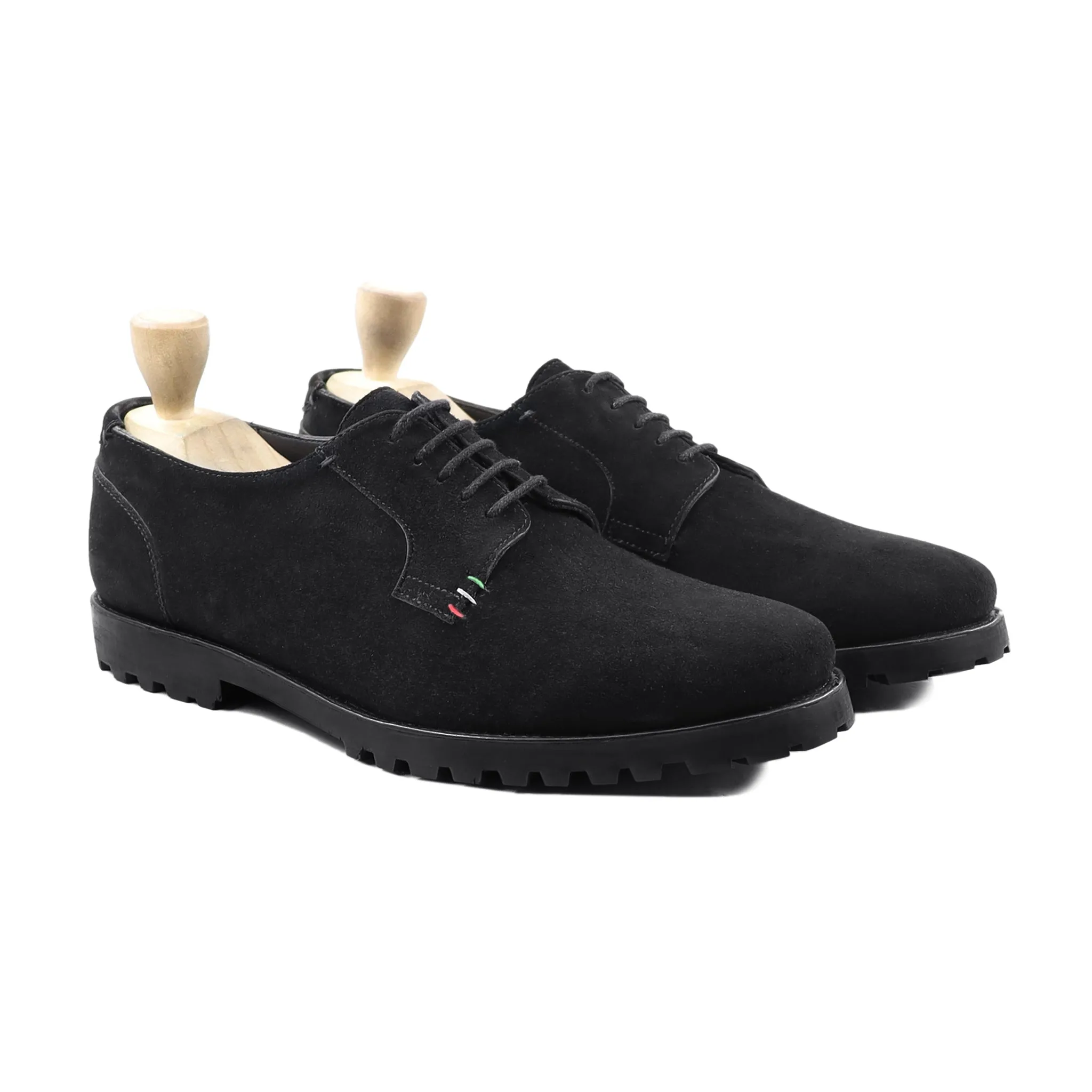 Valery - Men's Black Kid Suede Derby Shoe