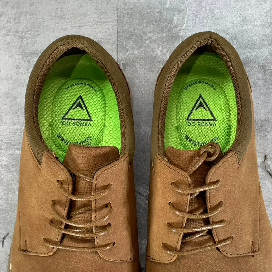 VANCE CO. Men's Tan Faux Leather Hodges Lace-Up Plain-Toe Derby SZ 8.5