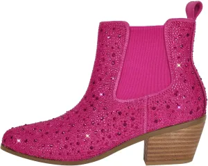VERISSON Point Toe Western Boots Chelsea Silver Glitter Rhinestone Block Heeled Cowboy Booty 6CM
