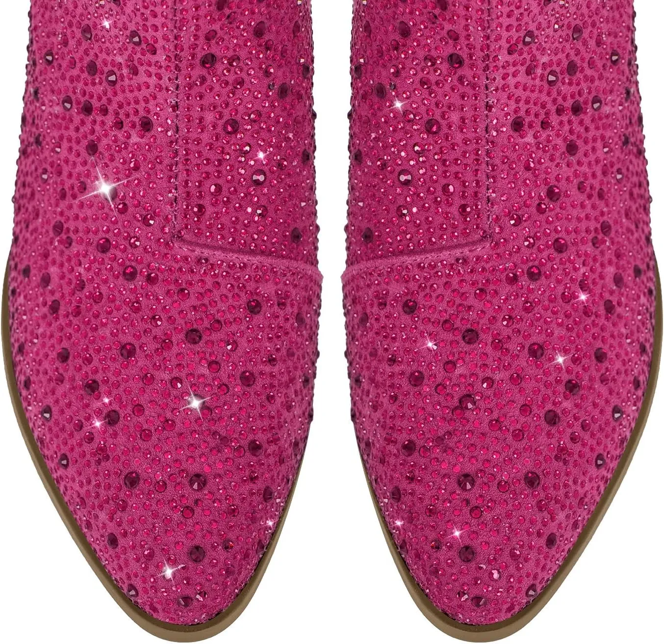 VERISSON Point Toe Western Boots Chelsea Silver Glitter Rhinestone Block Heeled Cowboy Booty 6CM