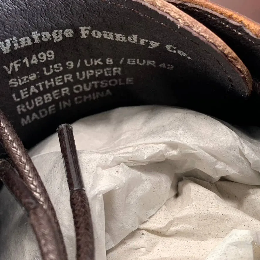 VINTAGE FOUNDRY CO. Men's Brown Leather Morris Lace-Up Oxford Shoes SZ 9