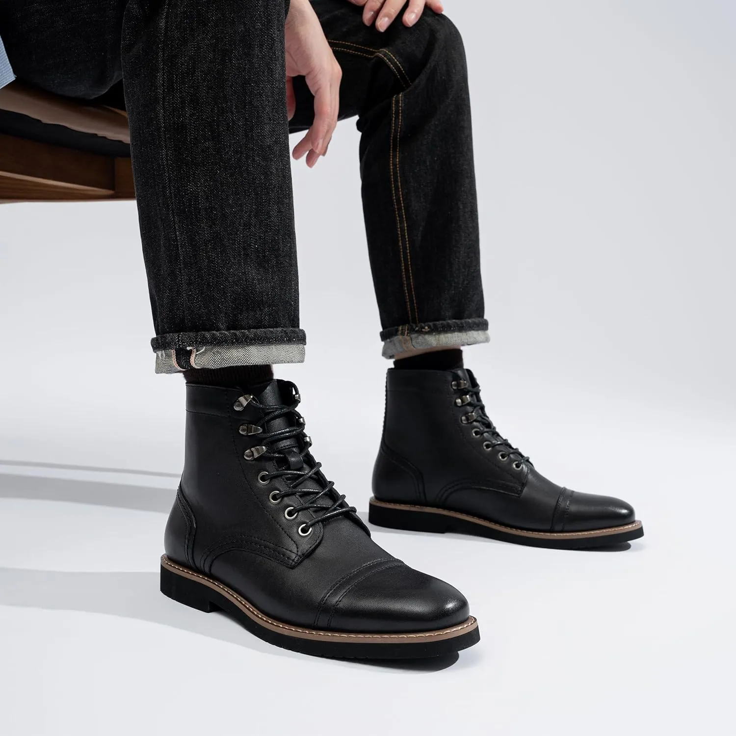 Vostey Men Boots Leather Cap Toe Casual Boots Chukka Fashion Dress Boots for Men