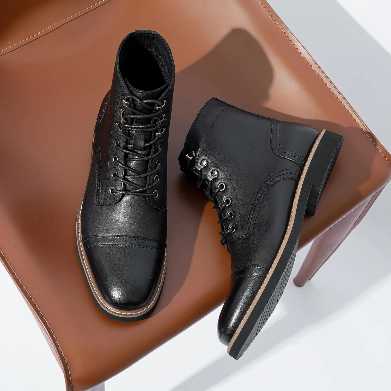 Vostey Men Boots Leather Cap Toe Casual Boots Chukka Fashion Dress Boots for Men