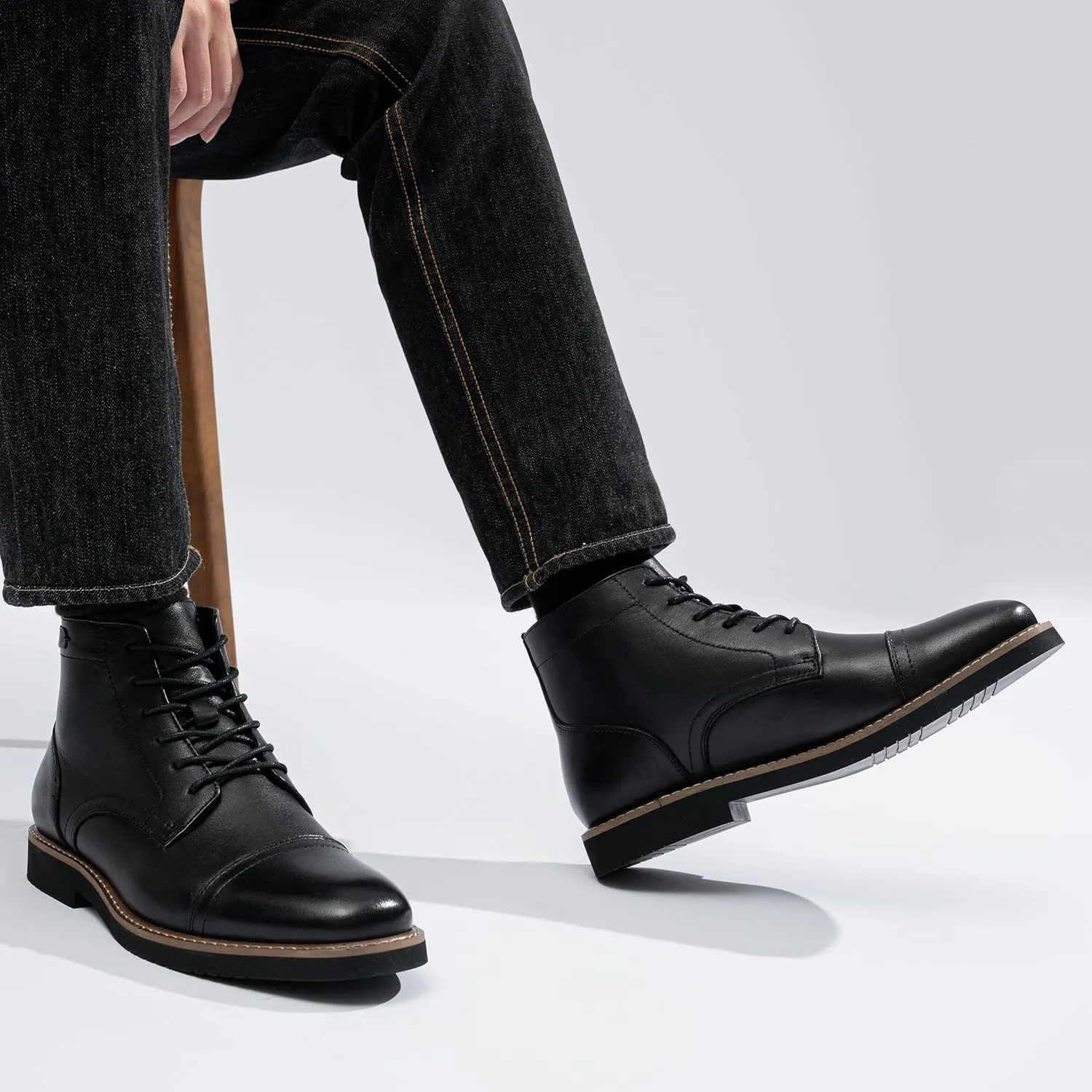 Vostey Men Boots Leather Cap Toe Casual Boots Chukka Fashion Dress Boots for Men