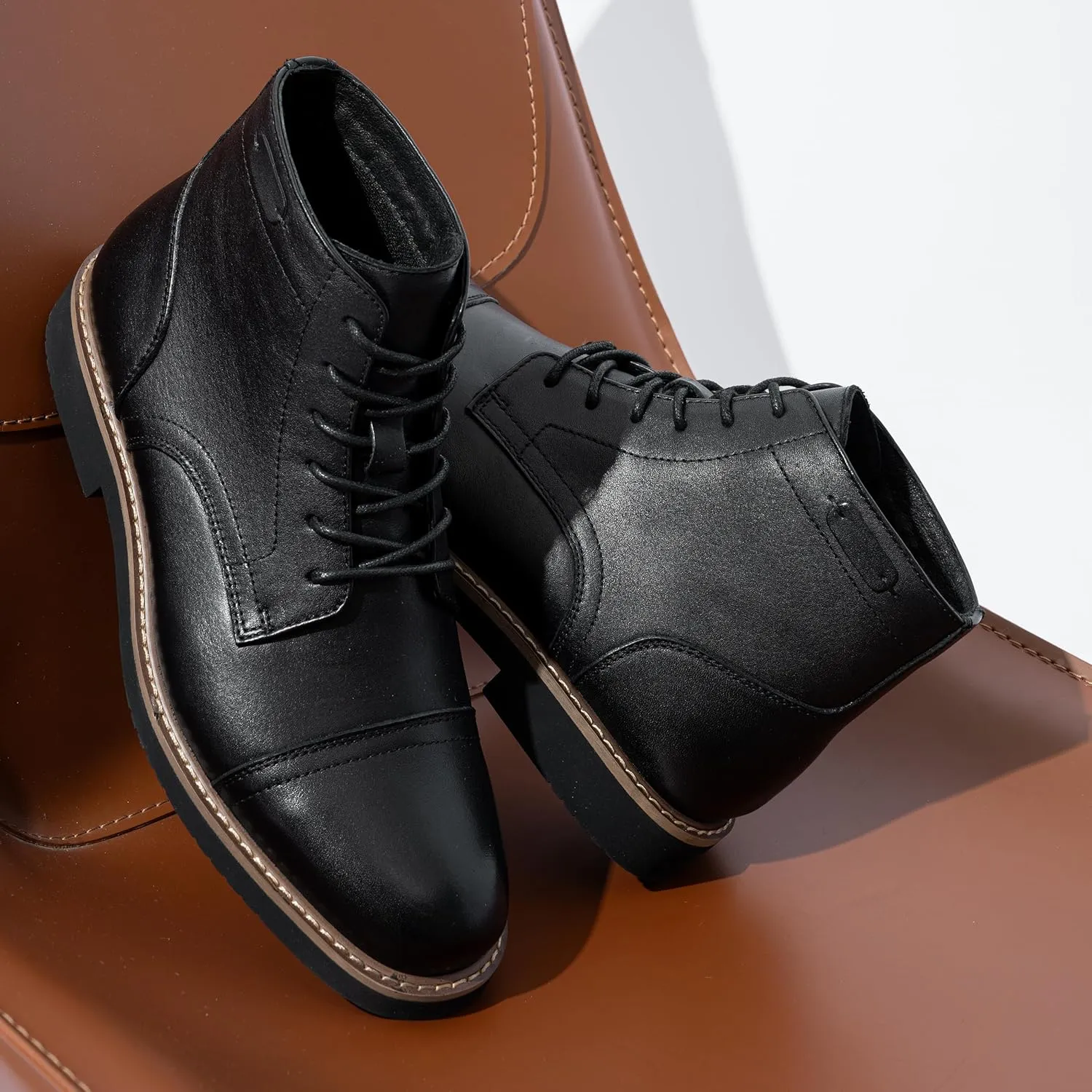 Vostey Men Boots Leather Cap Toe Casual Boots Chukka Fashion Dress Boots for Men