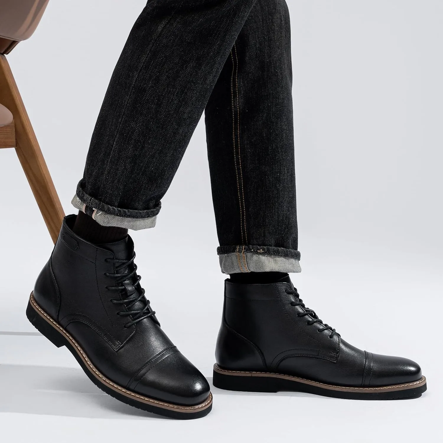Vostey Men Boots Leather Cap Toe Casual Boots Chukka Fashion Dress Boots for Men