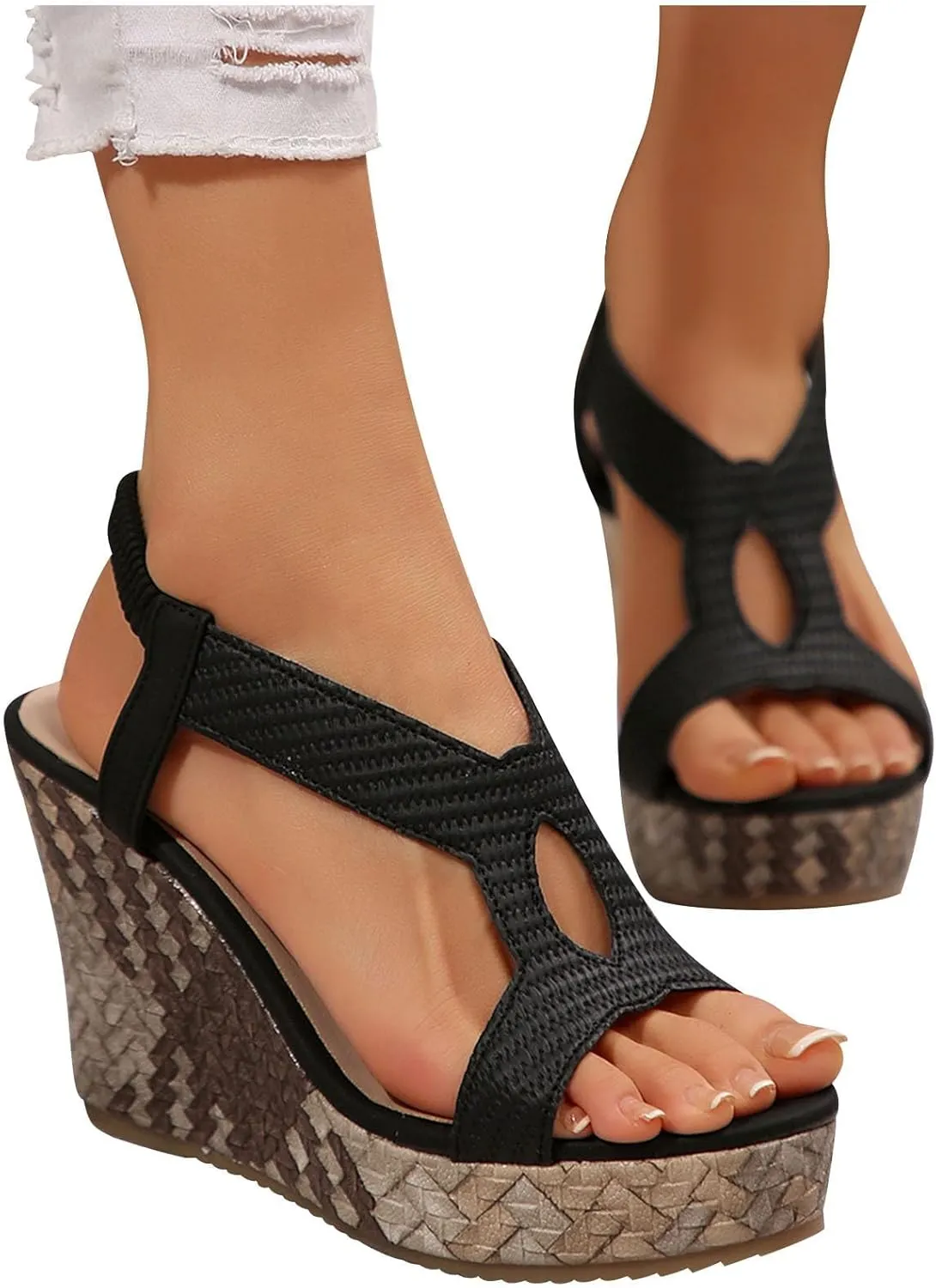 Wedge Sandals for Women Dressy 2025 Orthopedic Wedge Open Toe Ankle Strap Platform Sandals High Wedges Slip on Sandal Boho Beach Shoes Wedding Party Dress Shoes Low Heel Sandal 2025
