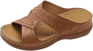 Wedge Sandals Women Summer Comfortable Open Toe Dressy Platform Sandal Shoes for Low Heel Walking, Arch Support Casual Solid Slippers Orthopedic Walking with Support Fashion Orthotic Brown