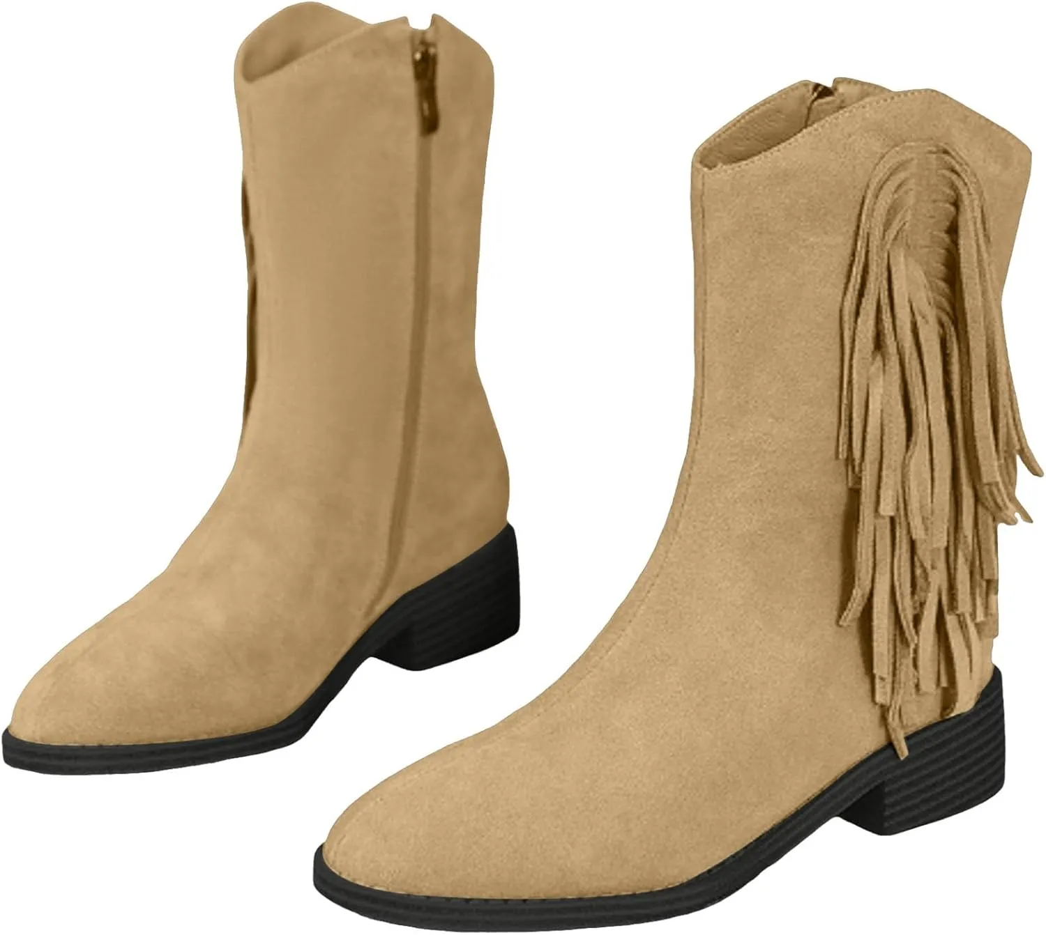 Western Boots Ankle Booties Women's Cowboy Western Ankle Boots Low Chunky Heels Fall Short Booties Tassel Shoes