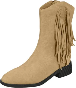 Western Boots Ankle Booties Women's Cowboy Western Ankle Boots Low Chunky Heels Fall Short Booties Tassel Shoes
