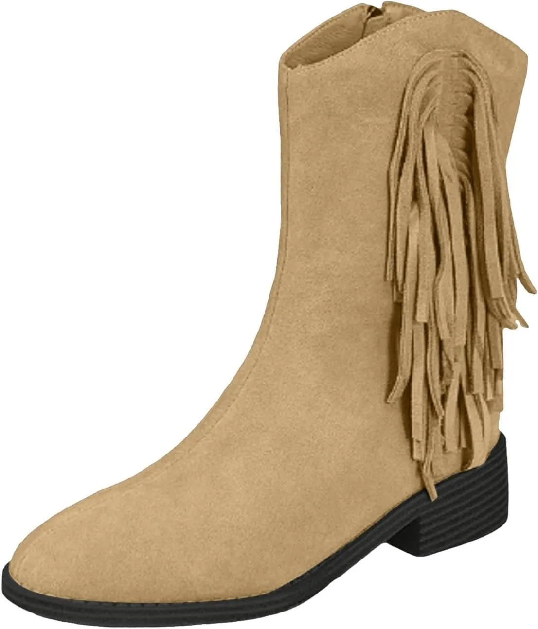 Western Boots Ankle Booties Women's Cowboy Western Ankle Boots Low Chunky Heels Fall Short Booties Tassel Shoes