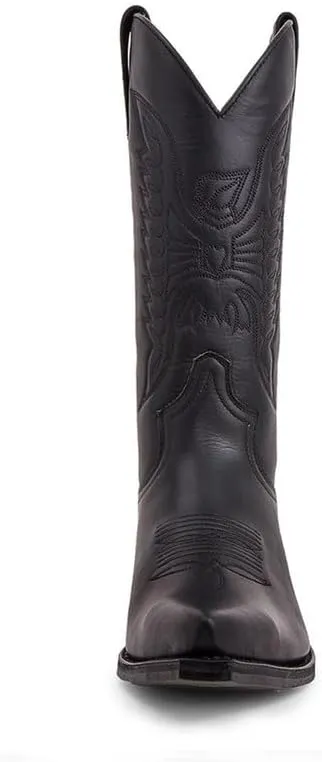 Western Cowboy Boots for Men Retro Embroidered Slip Resistant Square Toe Chunky Heel Mid Calf Country Work Boots