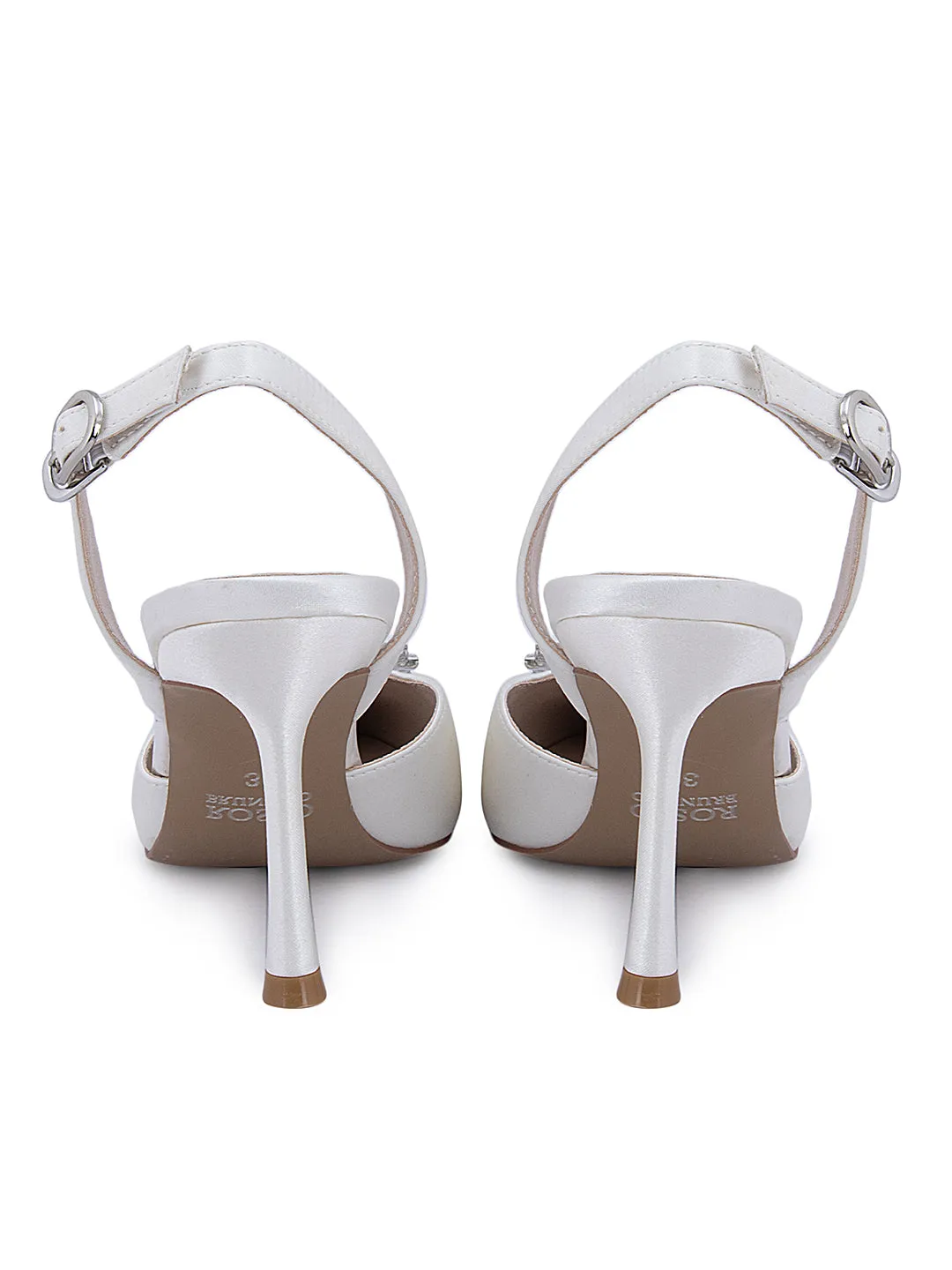 White Buckle Embellished Slingback Heels