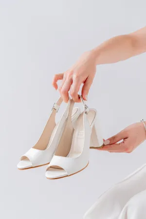 White Leather Detailed High Heeled Women's Shoes