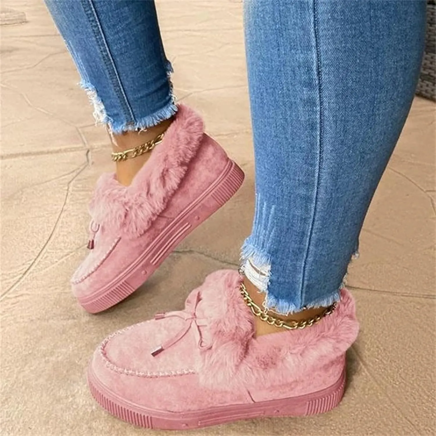 Winter Boots For Women Fashion Snow Boots Classic Fuzzy Fur Lining Classic Slip On Ankle Booties Warm Loafers Shoes