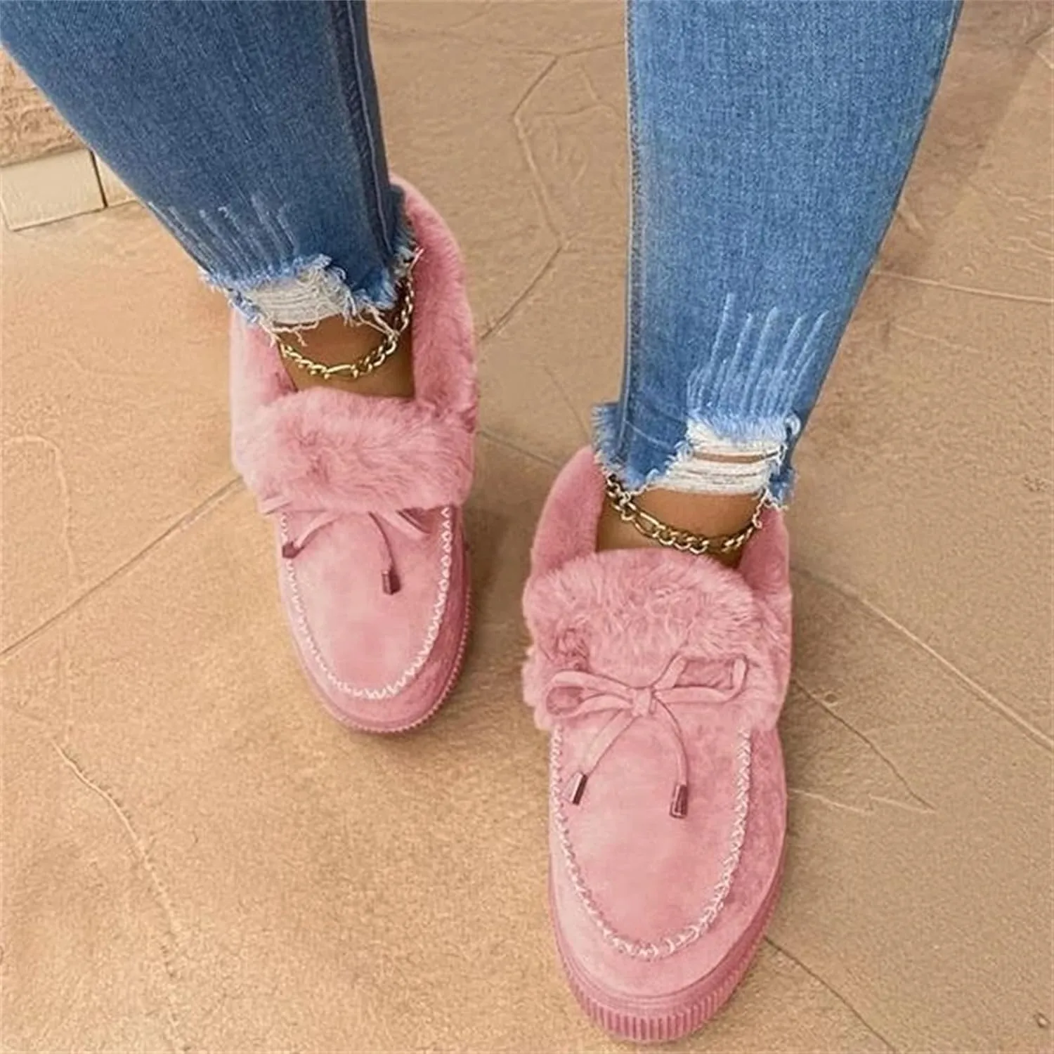 Winter Boots For Women Fashion Snow Boots Classic Fuzzy Fur Lining Classic Slip On Ankle Booties Warm Loafers Shoes
