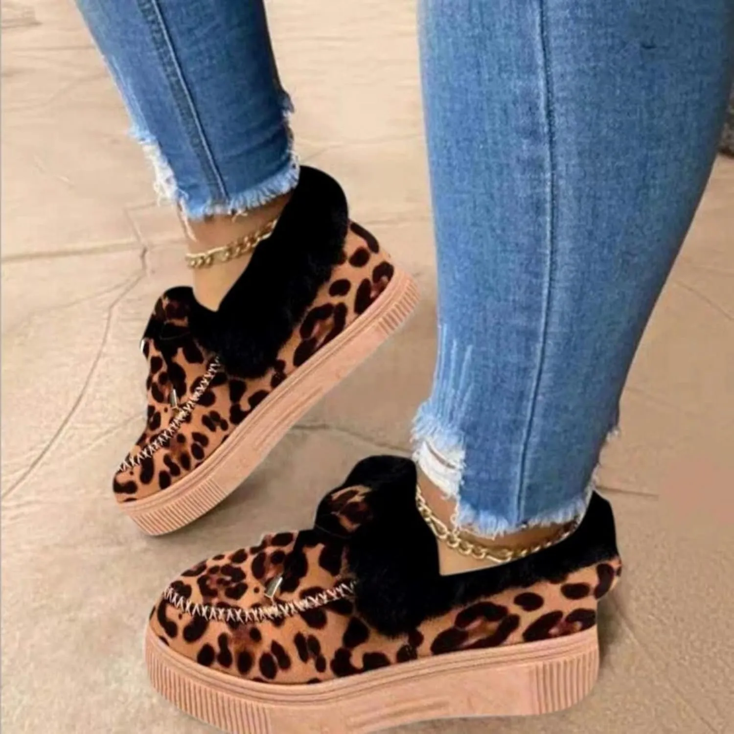 Winter Boots For Women Fashion Snow Boots Classic Fuzzy Fur Lining Classic Slip On Ankle Booties Warm Loafers Shoes