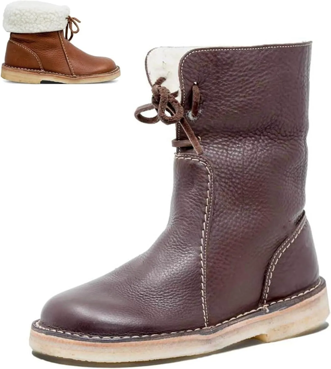 Winter Boots for Women Faux Fur Lined Slip On Mid Calf Chunky Heel Suede Ankle Boots Warm Comfy Snow Boots for Outdoor