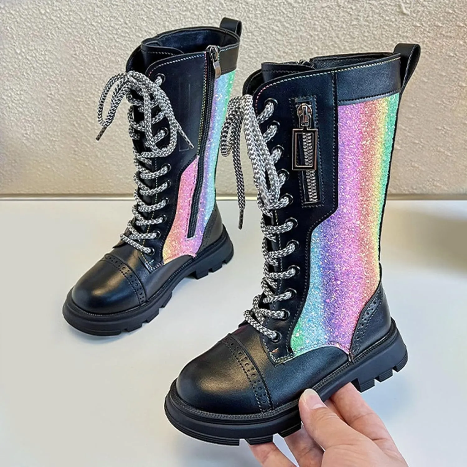 Winter Boots Long Boots Girls Mid Calf Riding Shoes Combat Winter Boots Fashion Western Boots Outdoor Boots