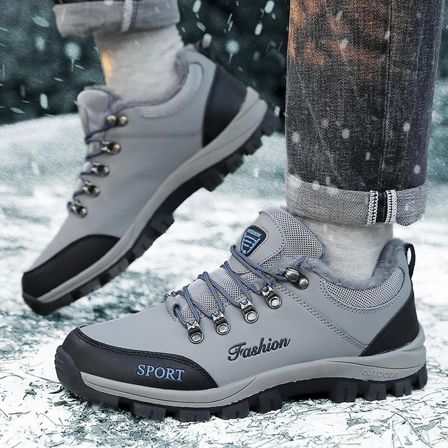 Winter Wool Warm Sport Shoes for Men Water Proof Insulated Snow Boots Lace Up Non Slip Shoes Lace Up Winter Shoes