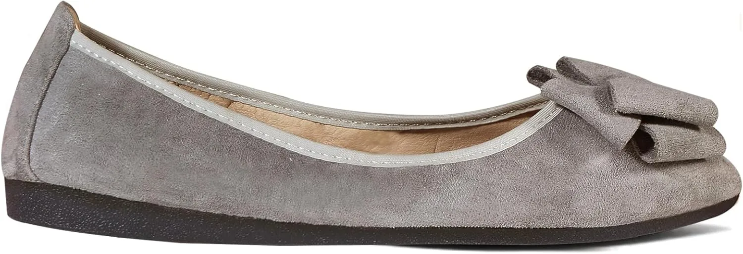 Women Ballet Flats Fashion Bowknot Suede Comfort Pointed Toe Slip On Dress Shoes