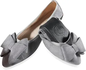 Women Ballet Flats Fashion Bowknot Suede Comfort Pointed Toe Slip On Dress Shoes