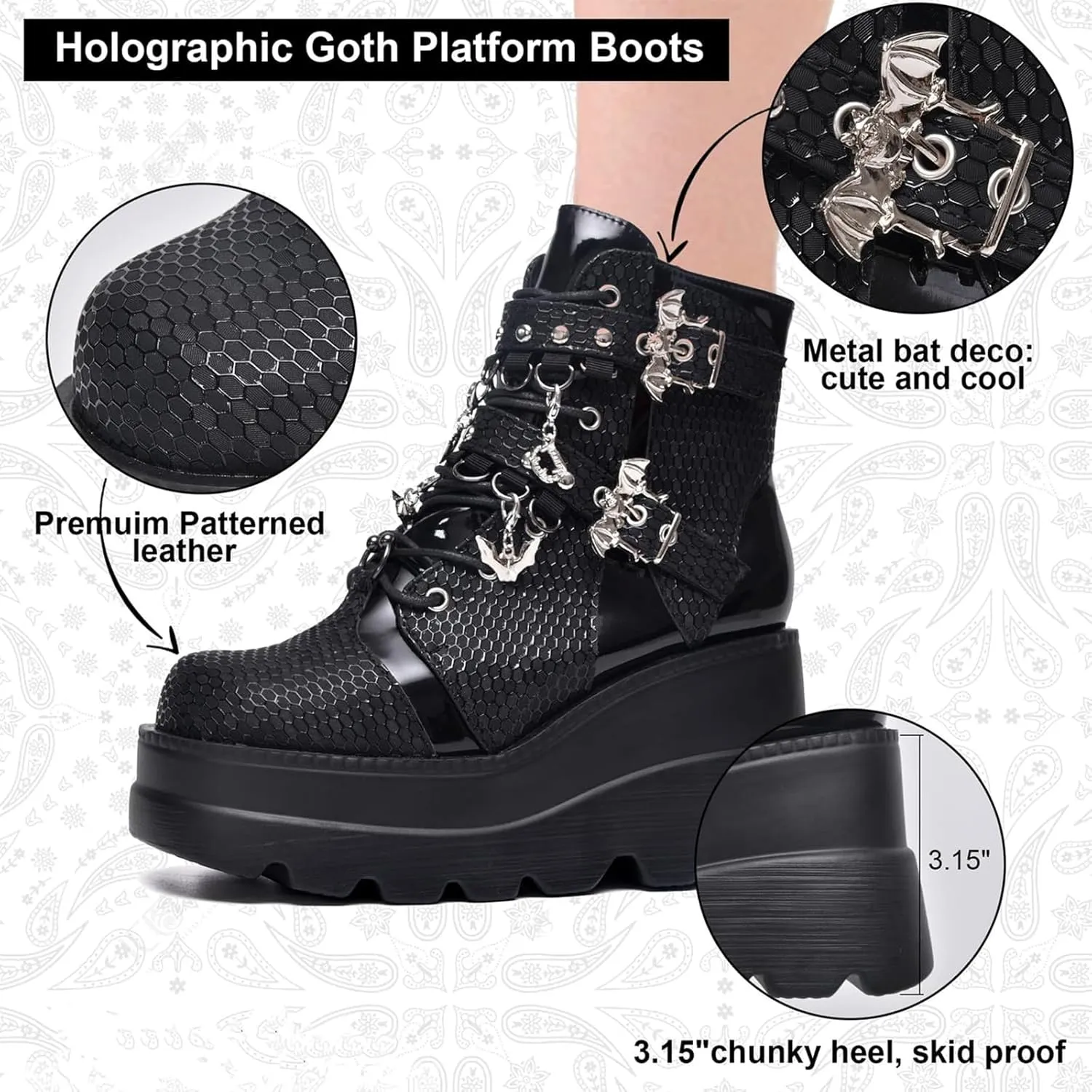 Women Black Lace up Goth Platform Boots Round-Toe Lace Up Combat Ankle Boots Cosplay Fashion Punk Motorcycle Booties