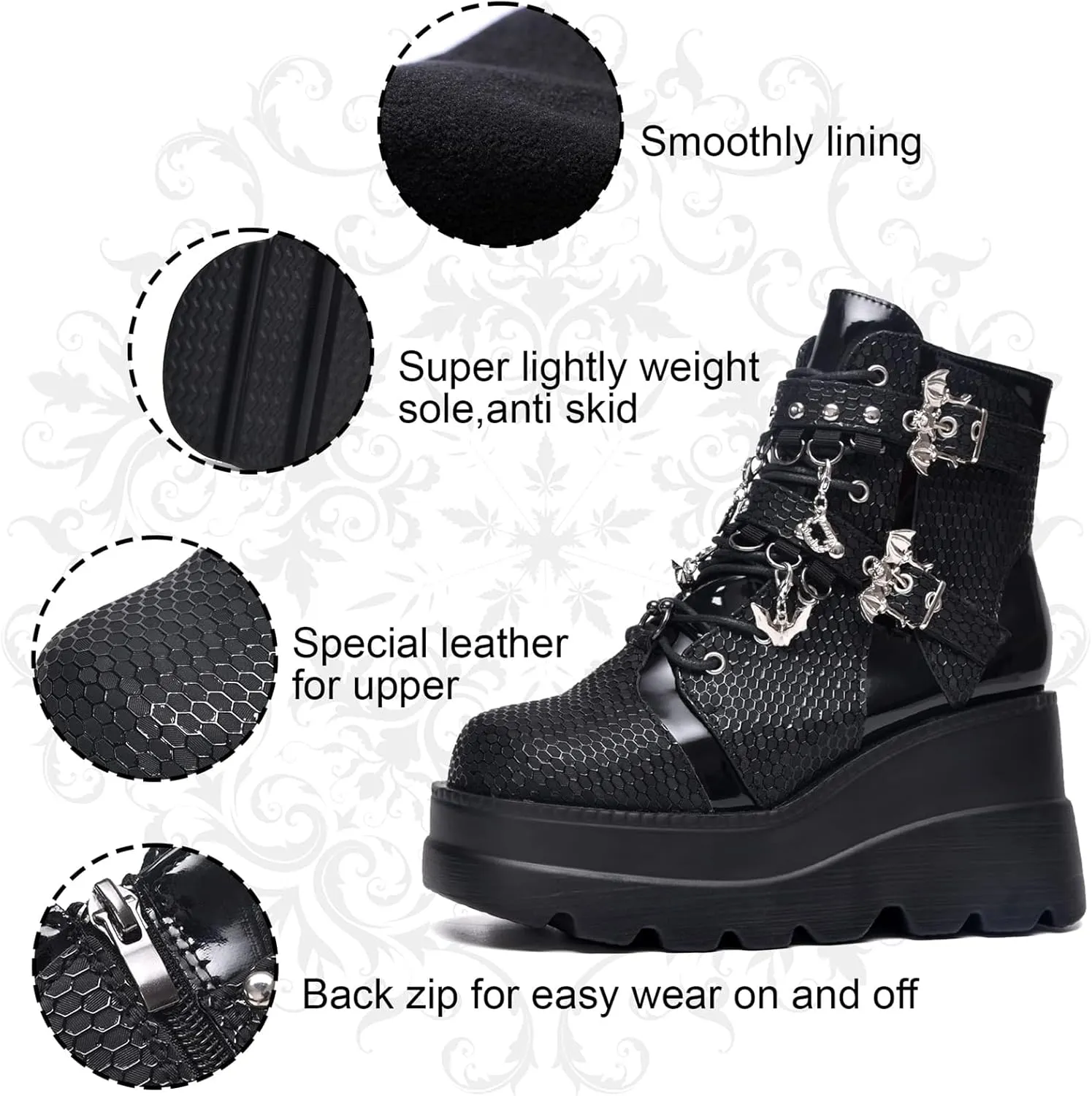 Women Black Lace up Goth Platform Boots Round-Toe Lace Up Combat Ankle Boots Cosplay Fashion Punk Motorcycle Booties