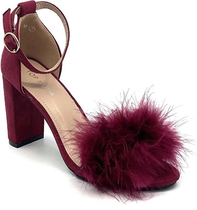 Women Chunky Heels Ankle Strap Sandals with Fur Konner by Top Guy