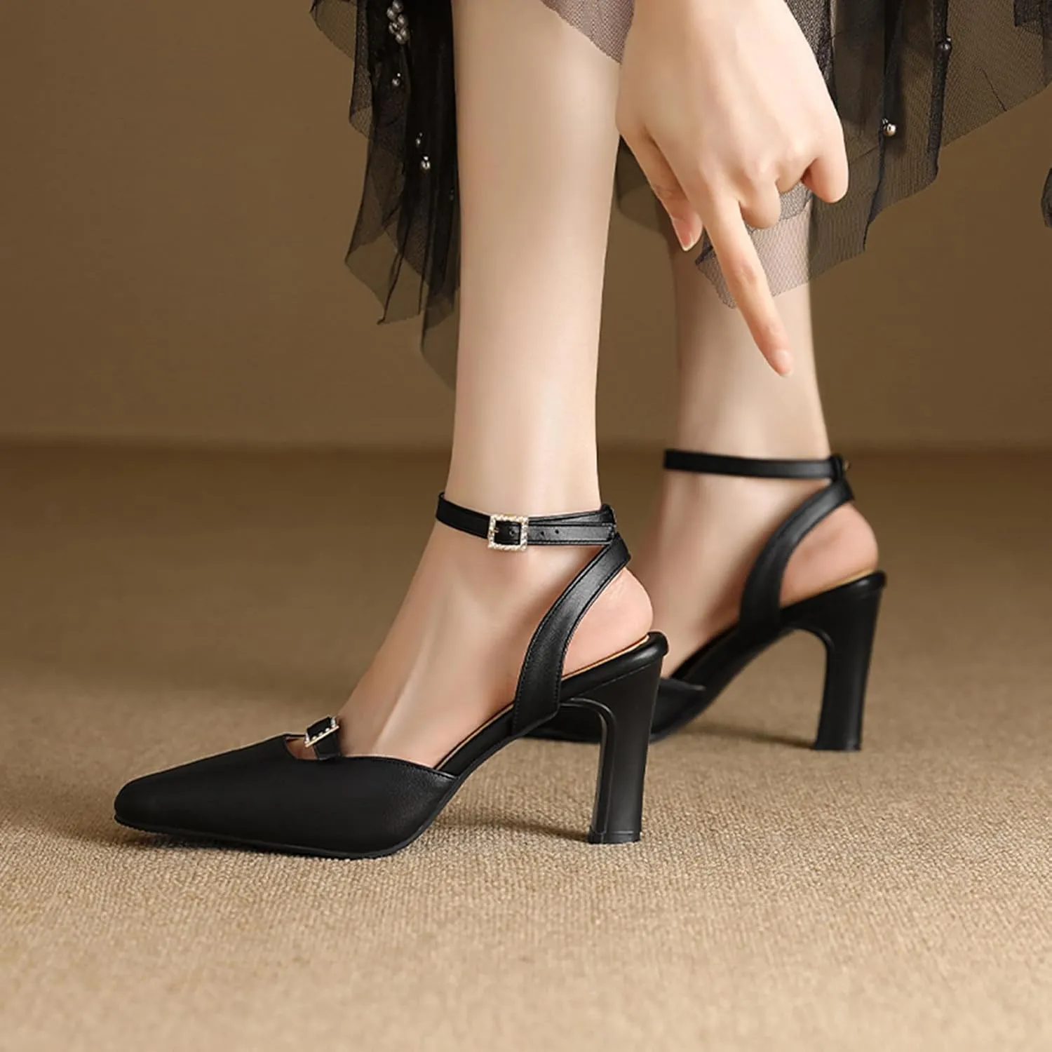 Women Closed Toe Office Sandals Slingback Heels