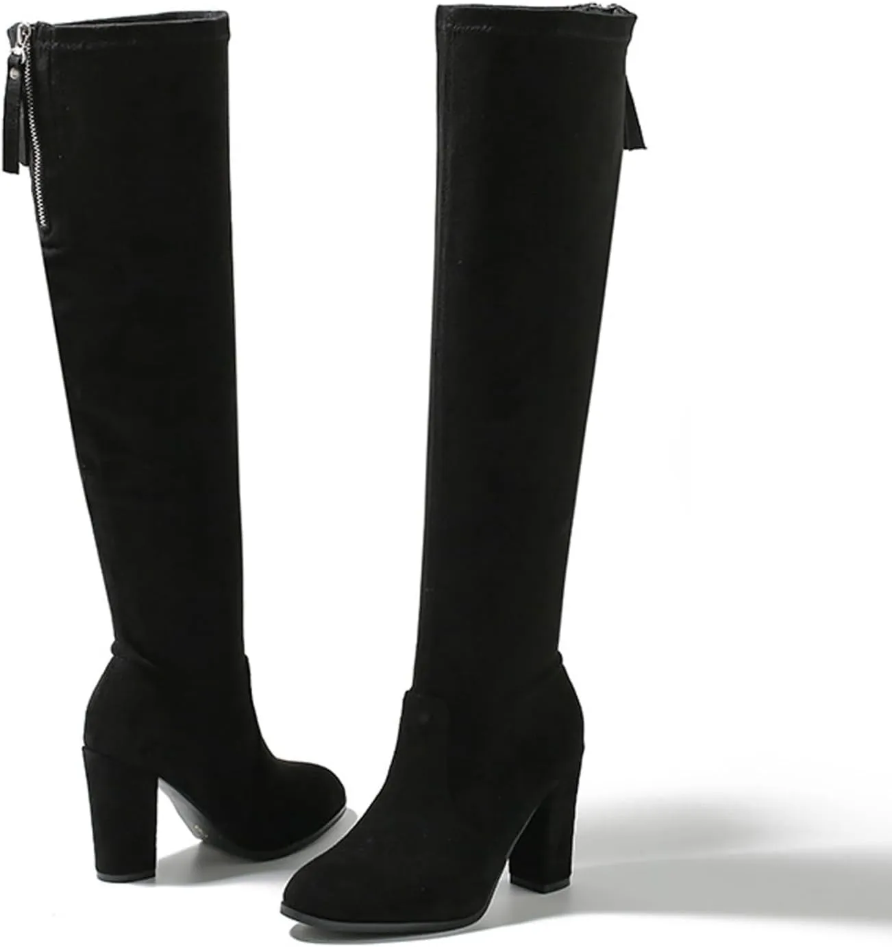 Women Knee High Boots Fashionable New Pattern Simple Solid Color Round Toe Thick Heel Womens Long Boot Cuff Socks