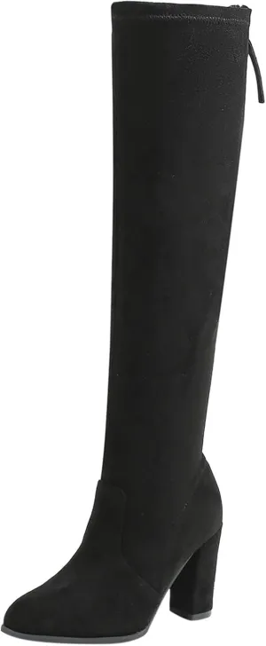 Women Knee High Boots Fashionable New Pattern Simple Solid Color Round Toe Thick Heel Womens Long Boot Cuff Socks