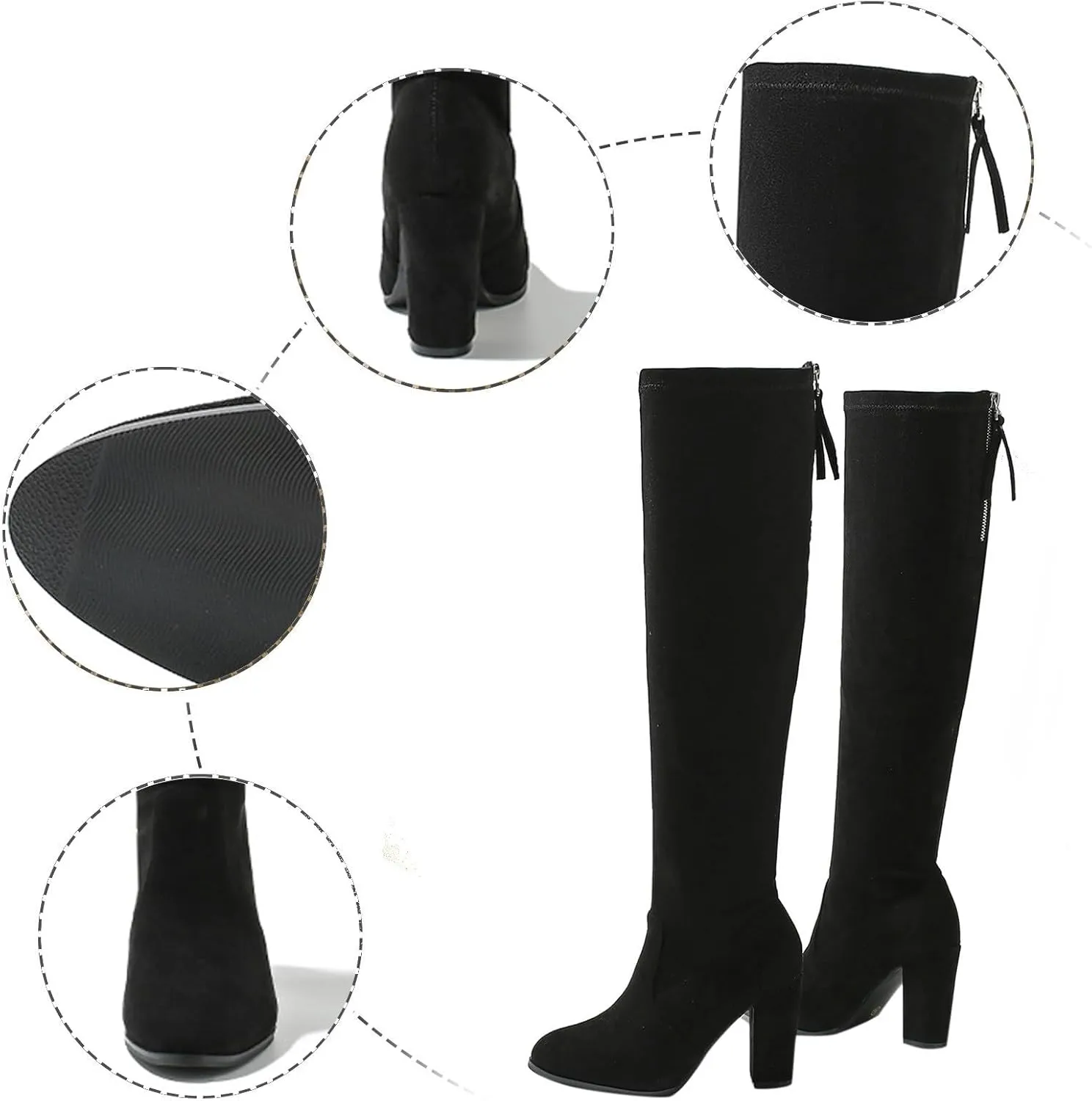 Women Knee High Boots Fashionable New Pattern Simple Solid Color Round Toe Thick Heel Womens Long Boot Cuff Socks