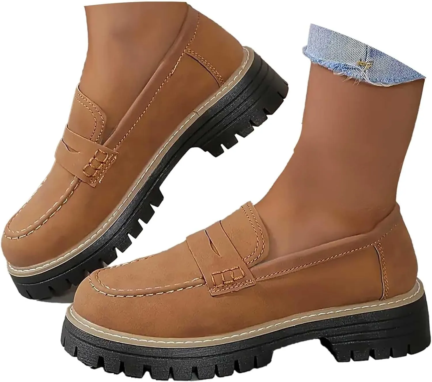 Women Loafers Shoes Comfortable Dress Shoes Platform Leather Shoes Chunky Penny Loafers Wide Oxford Loafers Work Shoe