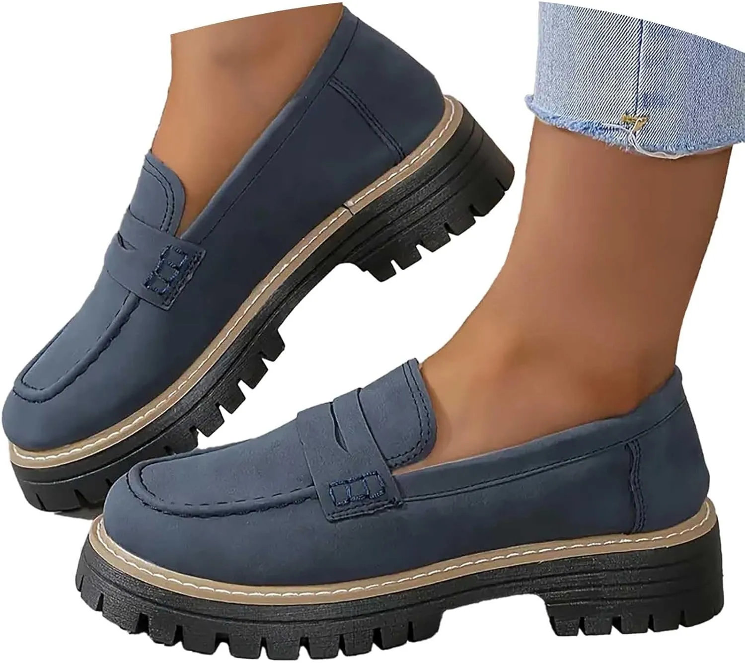 Women Loafers Shoes Comfortable Dress Shoes Platform Leather Shoes Chunky Penny Loafers Wide Oxford Loafers Work Shoe