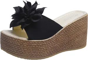 Women Platform Beach Slippers Wedge Heel Flip Flops Shoes Sandals Open Toe Ankle Dress Pumps Flower Shoe Vacation Sandal Muffins Patent Leather Travel Slipper High Heeled Bow-Knot Flip-Flops