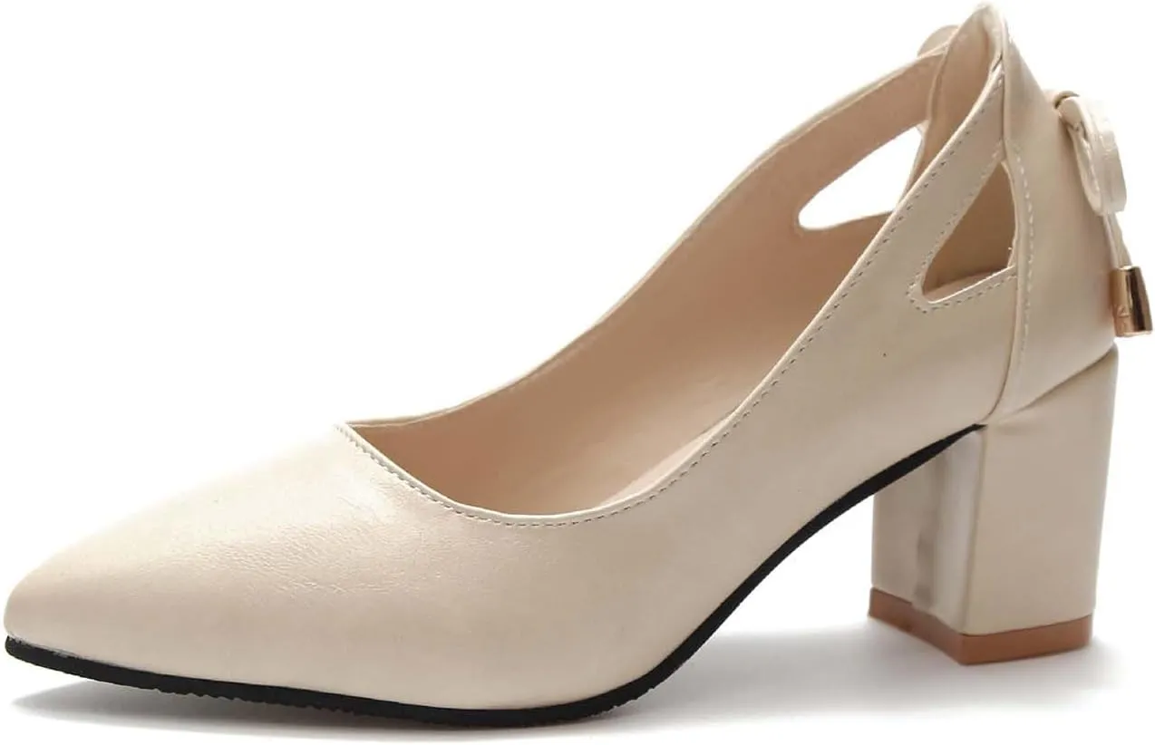 Women Pointed Toe High Heels Shoes Comfort Chunky Heel Shallow Single Shoe Dressy Casual Business Office Single-Shoes