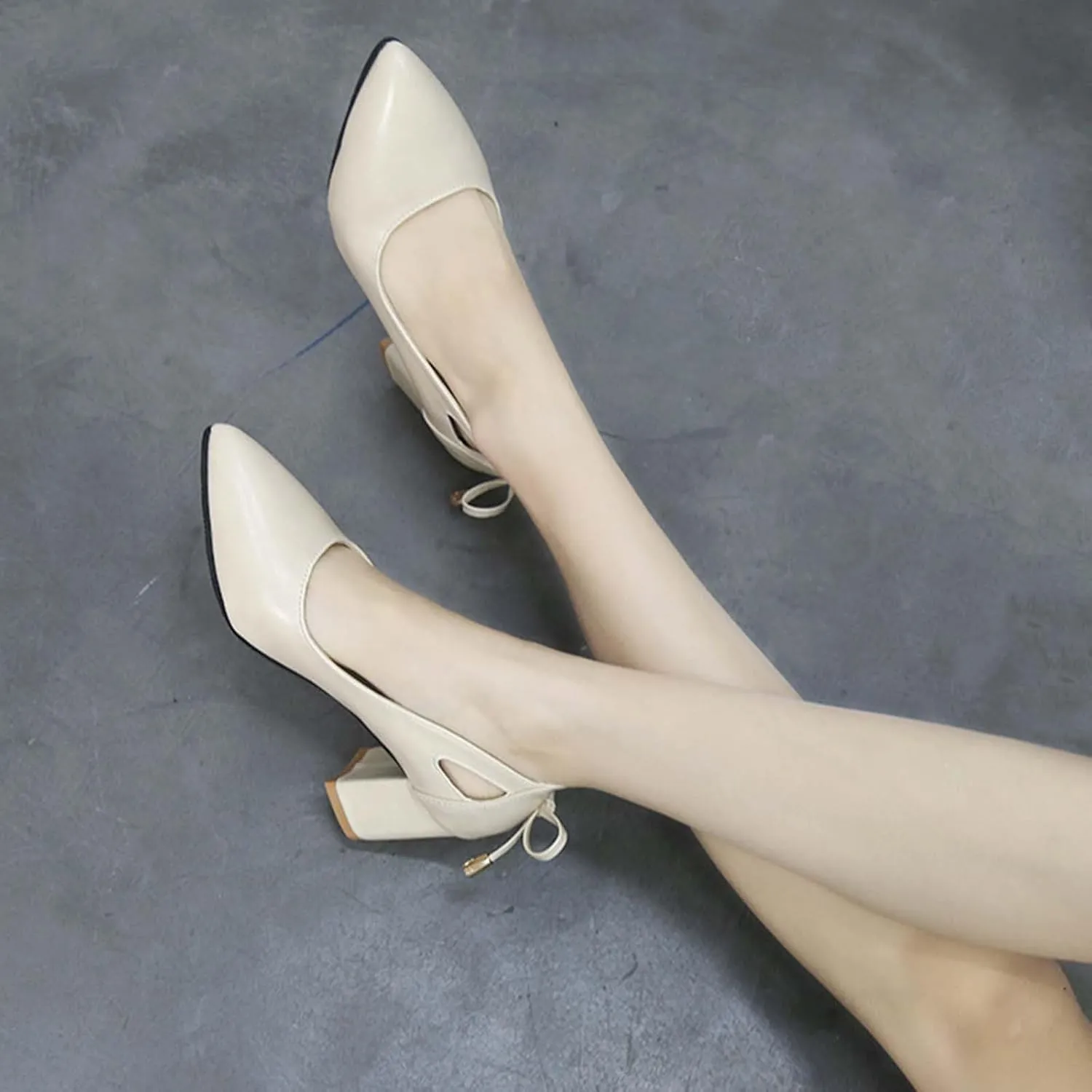 Women Pointed Toe High Heels Shoes Comfort Chunky Heel Shallow Single Shoe Dressy Casual Business Office Single-Shoes
