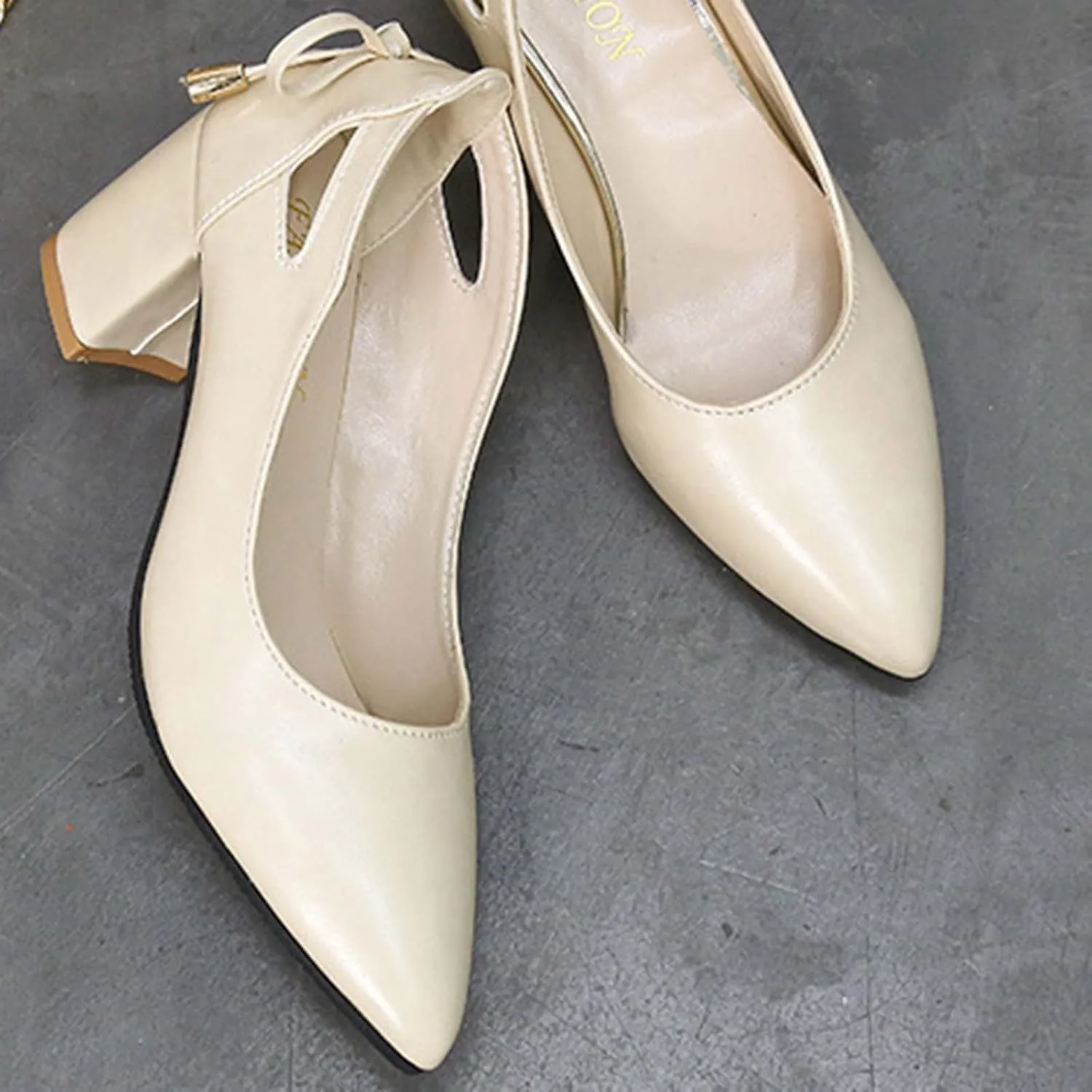 Women Pointed Toe High Heels Shoes Comfort Chunky Heel Shallow Single Shoe Dressy Casual Business Office Single-Shoes