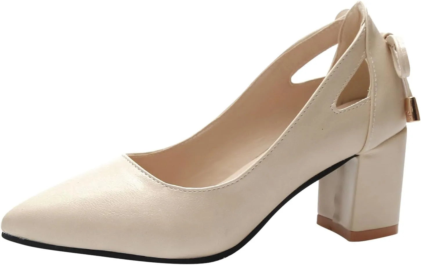 Women Pointed Toe High Heels Shoes Comfort Chunky Heel Shallow Single Shoe Dressy Casual Business Office Single-Shoes