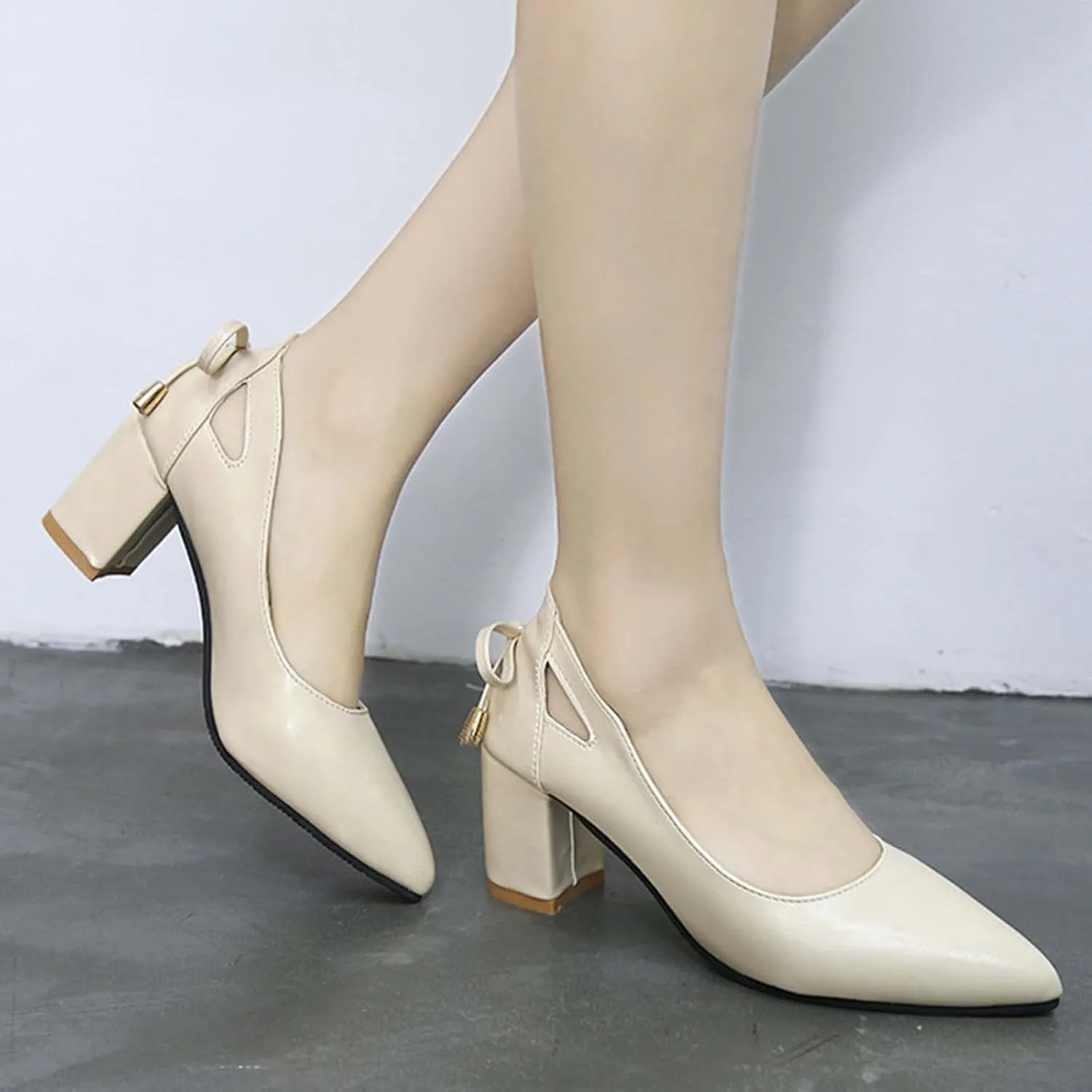 Women Pointed Toe High Heels Shoes Comfort Chunky Heel Shallow Single Shoe Dressy Casual Business Office Single-Shoes