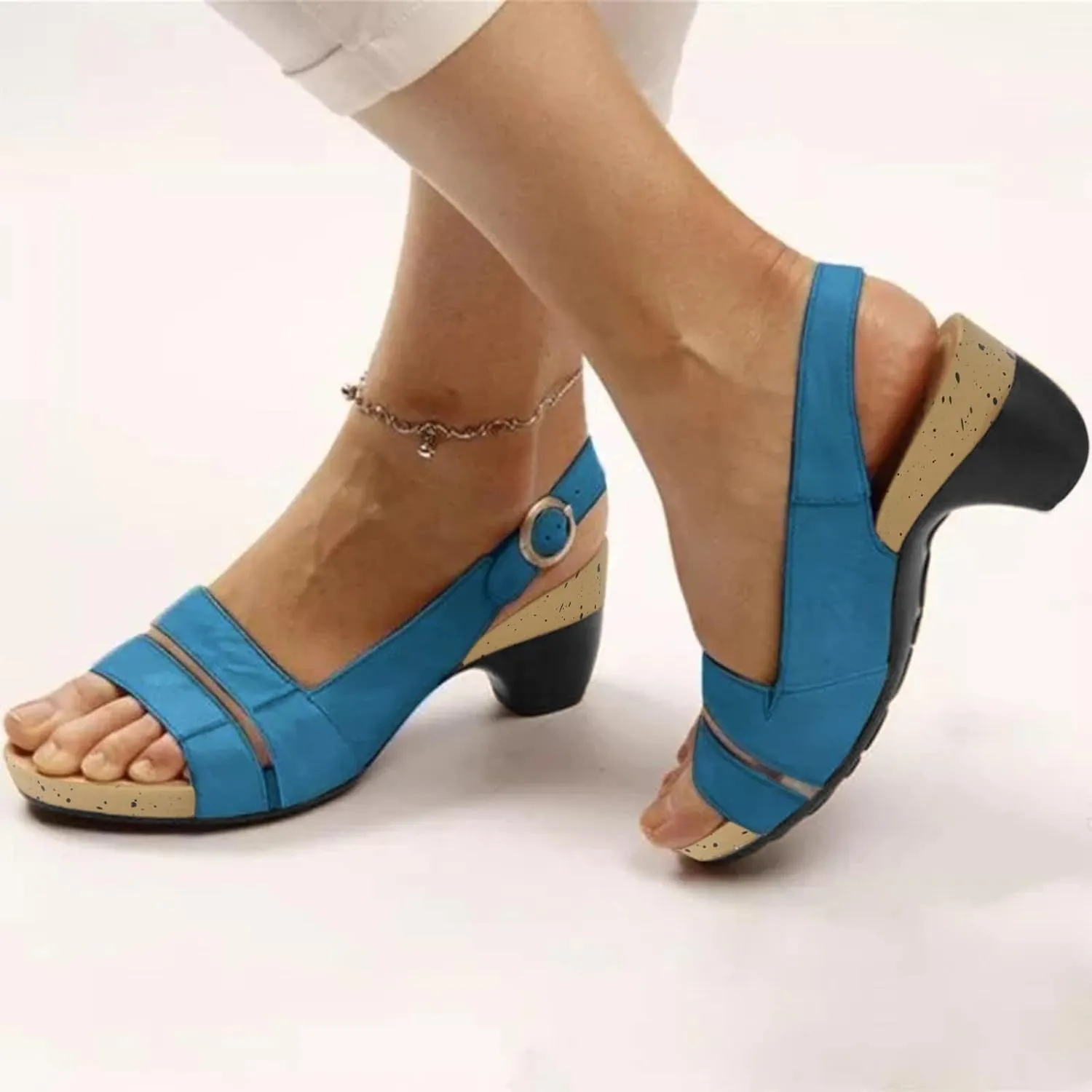 Women Sandals For Women Elegant Comfortable Open Toe Low Chunky Heel Sandals Crystal Sandals Memory Foam Women Sandal
