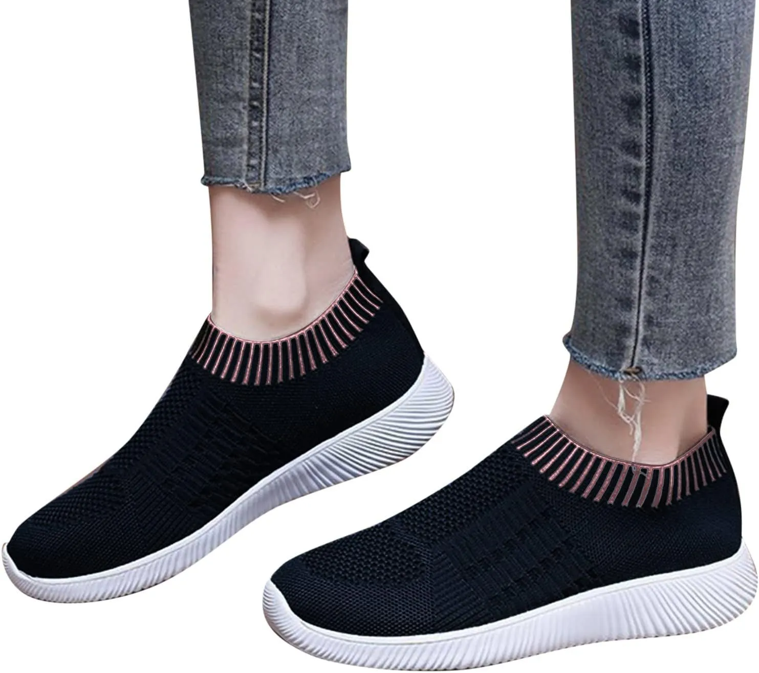 Women Slip On Sneakers Lightweight Walking Shoes Breathable Mesh Casual Comfortable Flats Non Slip Loafers