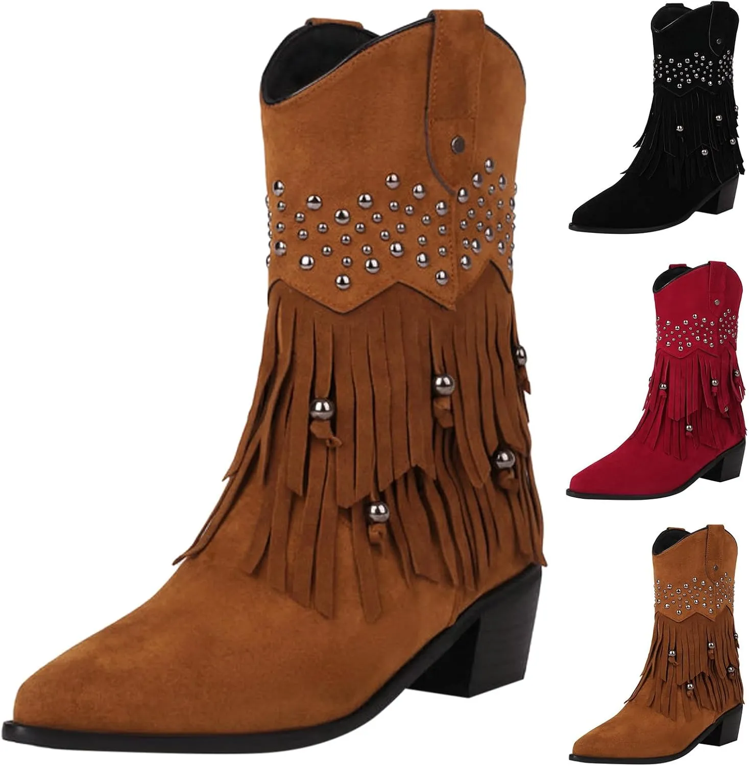 Women Western Boots Ankle Booties for Women Low Heel Women Cowboy Western Ankle Boots Pointed Toe Short Booties